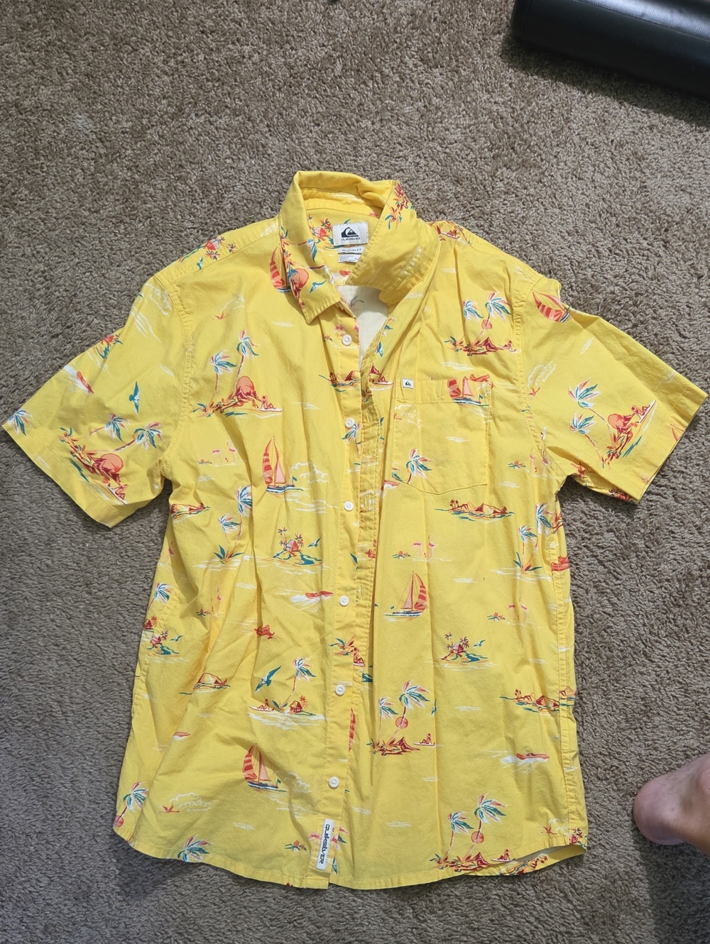 Quiksilver Yellow Tropical Print Button-Down Shirt
